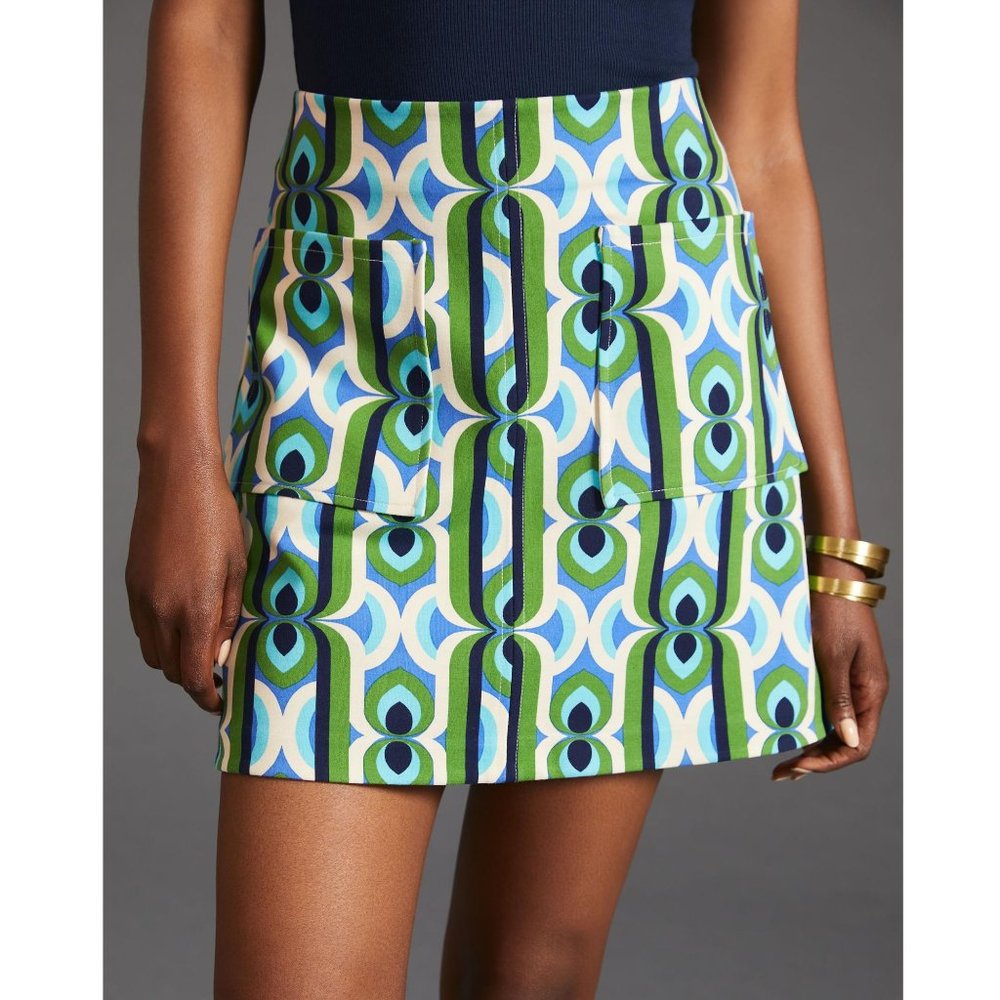 Maeve by Anthropologie The Marisela Mini Skirt Mod Green Op Art - Large